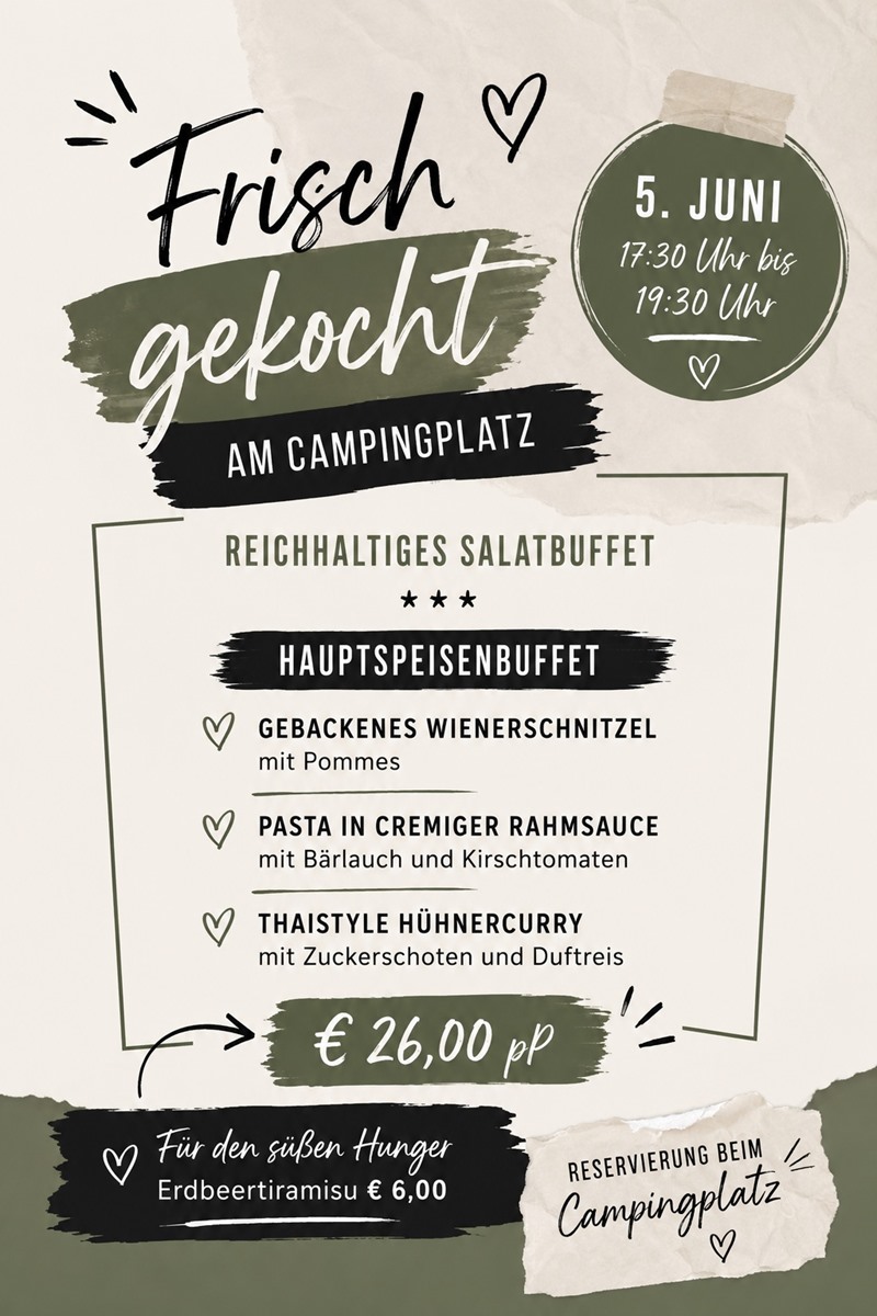 Buffet am 5. Juni, Menuekarte
